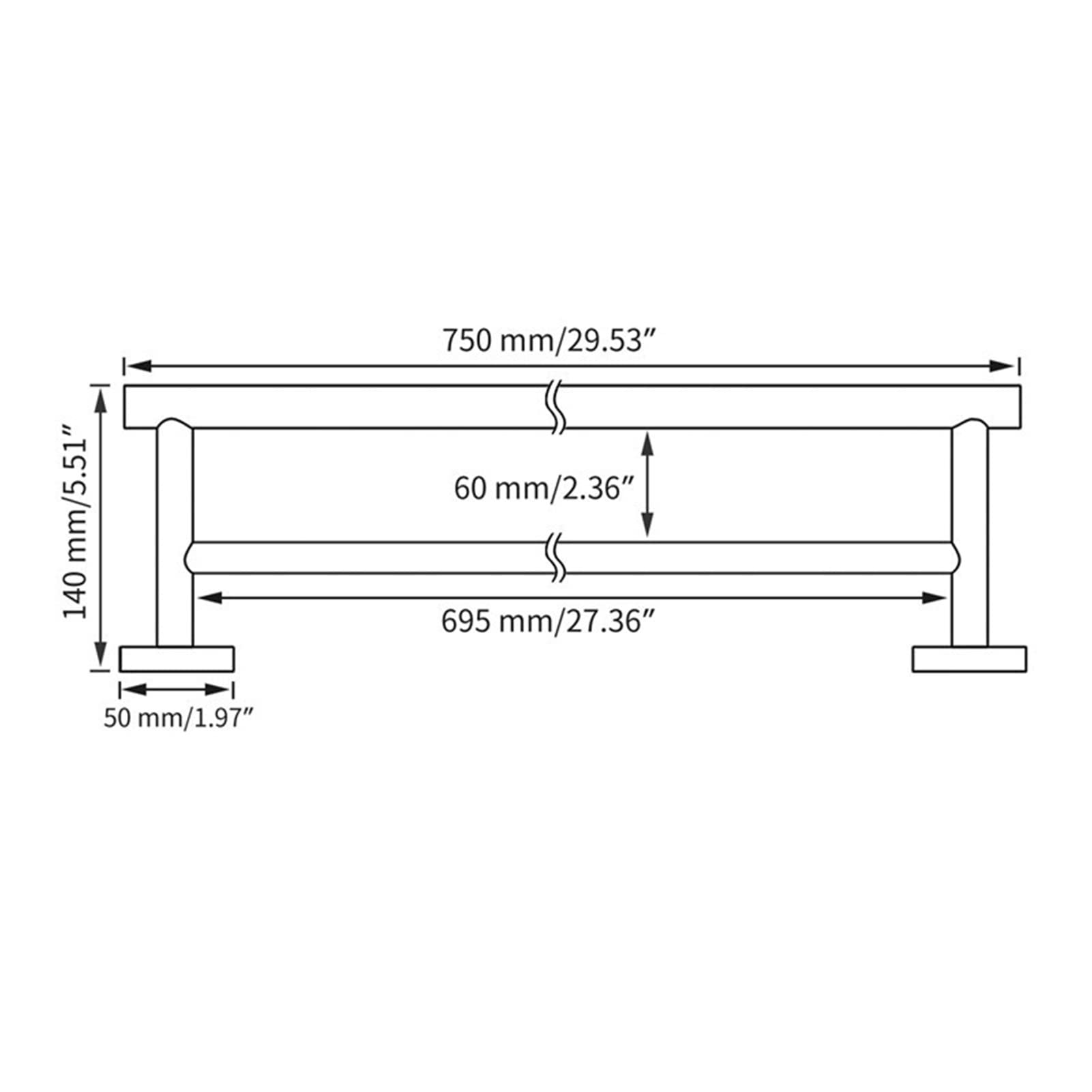 Towel Rail Bar Stainless Steel Double Towel Holder 75cm / 29.5 inches Wall Mounted Polished Bath Towel Rack for Bathroom and Kitchen, Silver