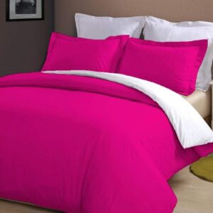 Good Night Bedding Pure Cotton 800 Thread Count Reversible Duvet Set Full/Queen Size (Hot Pink/White) 1 Reversible Zipper Closure Duvet Cover and 2 Pillowcase Solid Colors