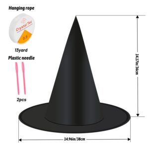 FOIMAS 12pcs Halloween Costume Witch Hat,Black Witch Hat with Hanging Rope for Halloween Costume Party Favor Home Decoration Supply