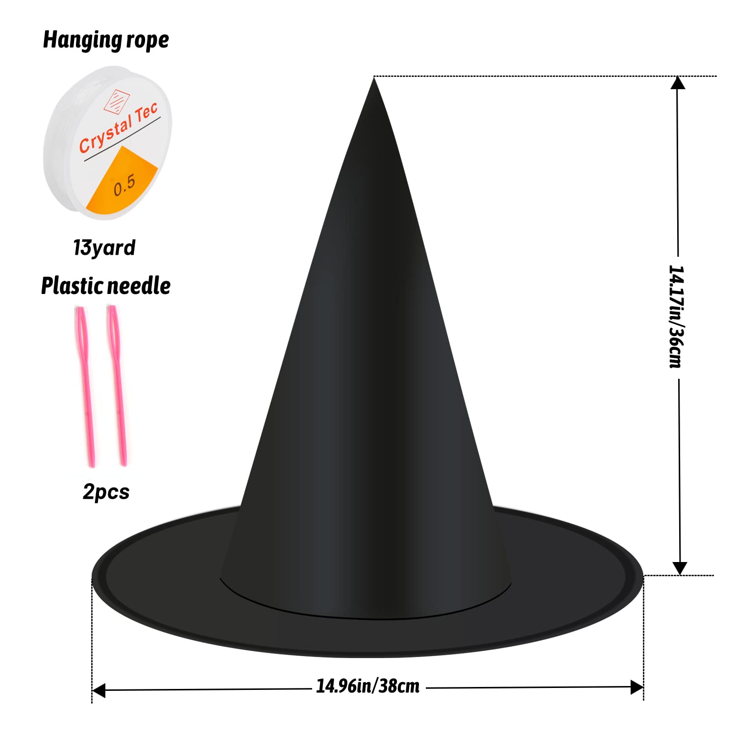 FOIMAS 12pcs Halloween Costume Witch Hat,Black Witch Hat with Hanging Rope for Halloween Costume Party Favor Home Decoration Supply