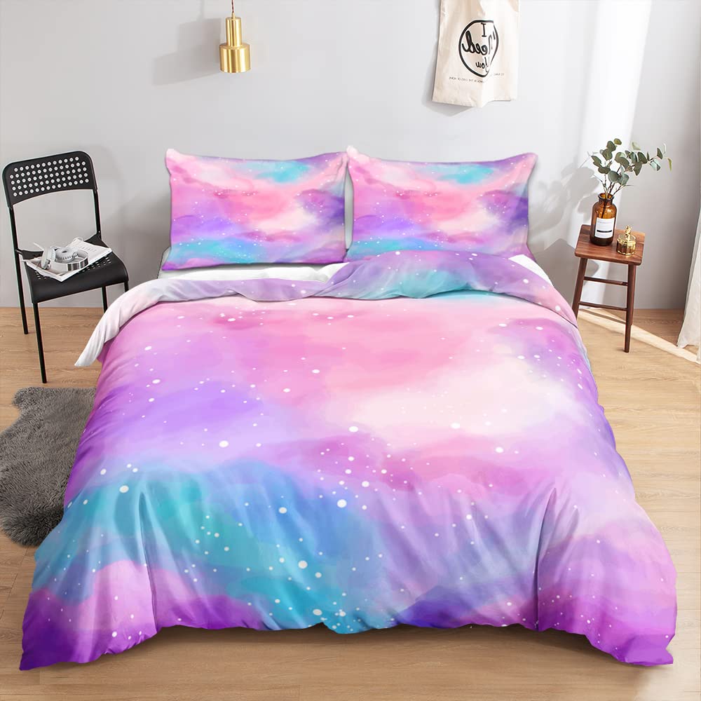 MOOWOO Colorful Duvet Bedding,Cloud Sky Colorful Duvet Cover Set-3 Piece Rainbow Print Duvet Cover with Zipper Closure -Ultra Soft and Light Weight