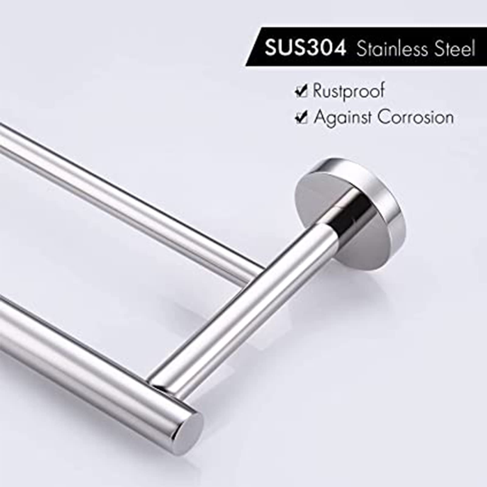 Towel Rail Bar Stainless Steel Double Towel Holder 75cm / 29.5 inches Wall Mounted Polished Bath Towel Rack for Bathroom and Kitchen, Silver