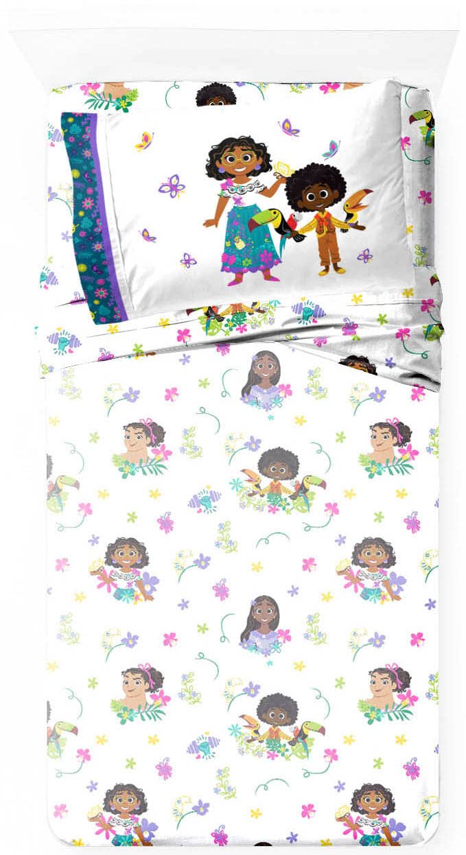 Jay Franco Disney Encanto Sister Magic Twin Sheet Set - 3 Piece Set Super Soft and Cozy Kid’s Bedding - Fade Resistant Microfiber Sheets (Official Disney Product)