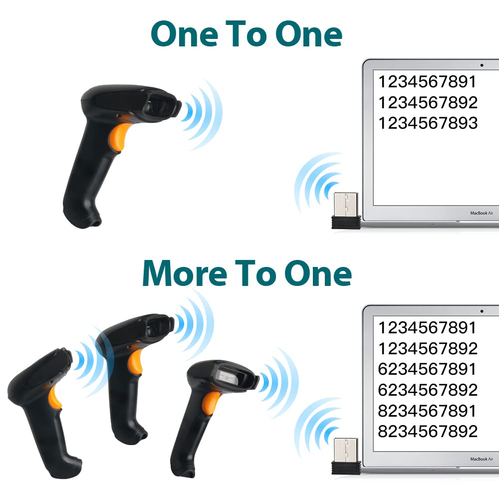 Handheld Barcode Scanner Wireless 1D CCD Sensor Barcode Reader, Support Screen LCD Bar Code, Versatile 2 in 1 2.4Ghz Wireless and USB Wired Automatic Scan Reader