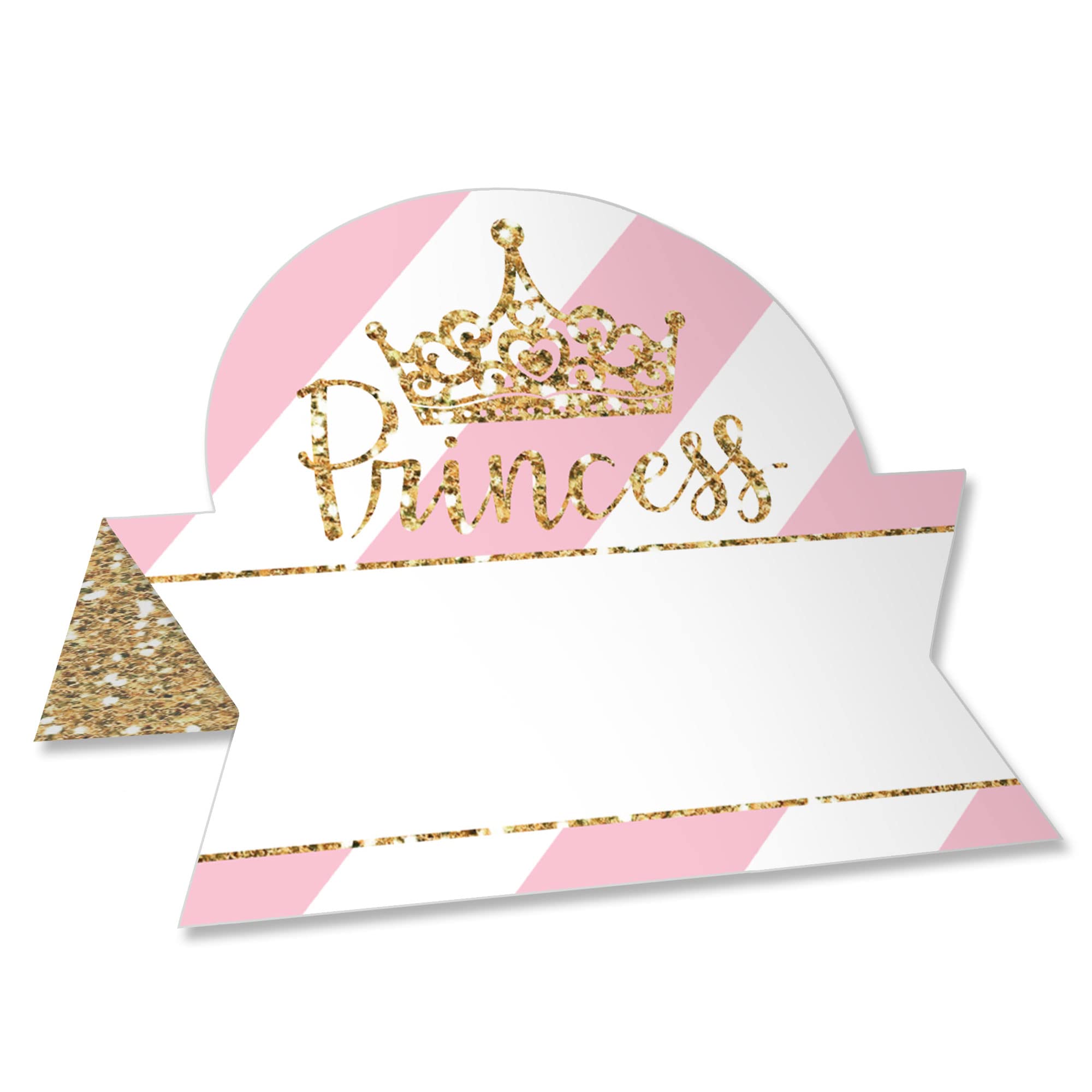 Big Dot of Happiness Little Princess Crown - Pink and Gold Princess Baby Shower or Birthday Party Tent Buffet Card - Table Setting Name Place Cards - Set of 24