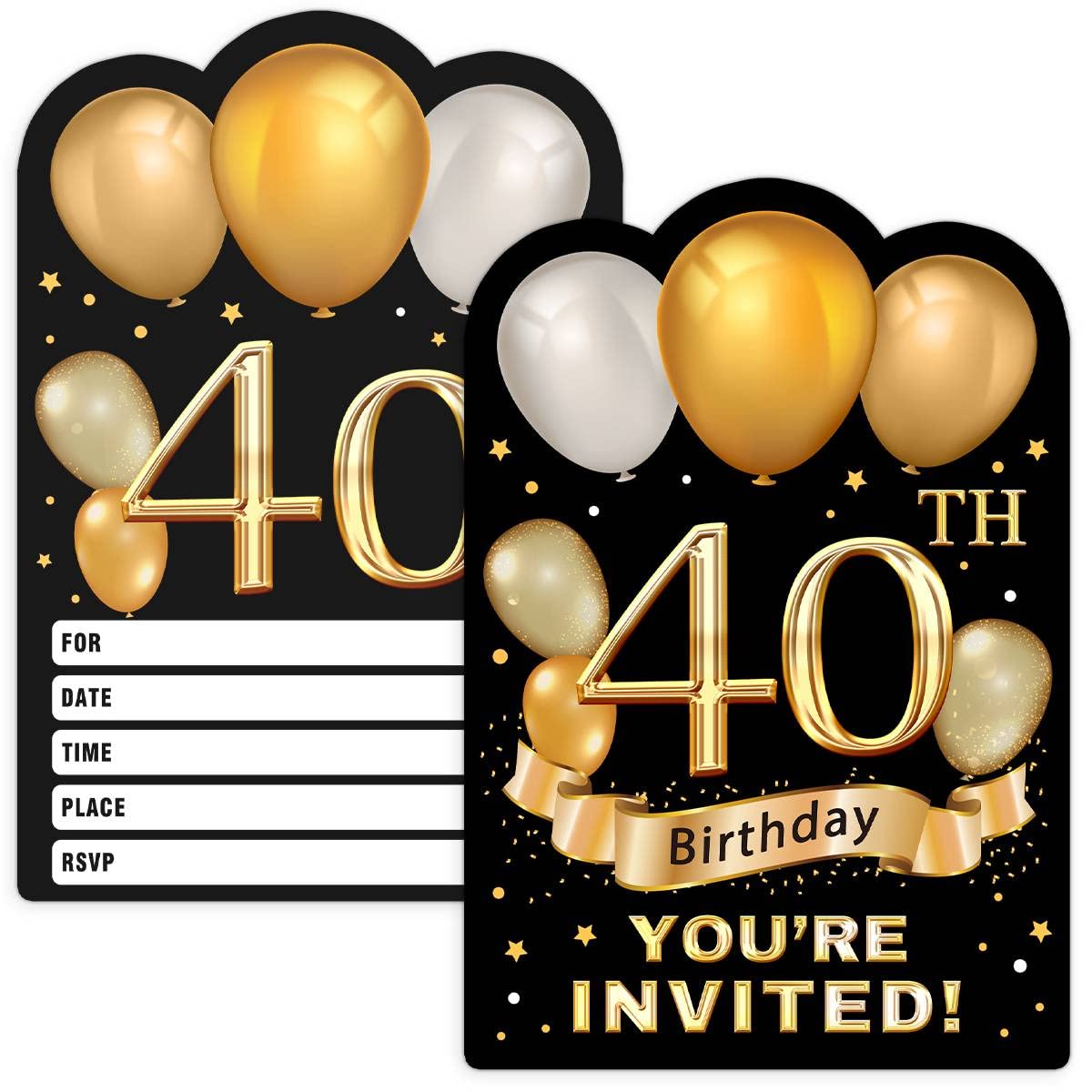 Simimi art 30 Gold Glitter 40th Birthday Party Invitations cards with Envelopes