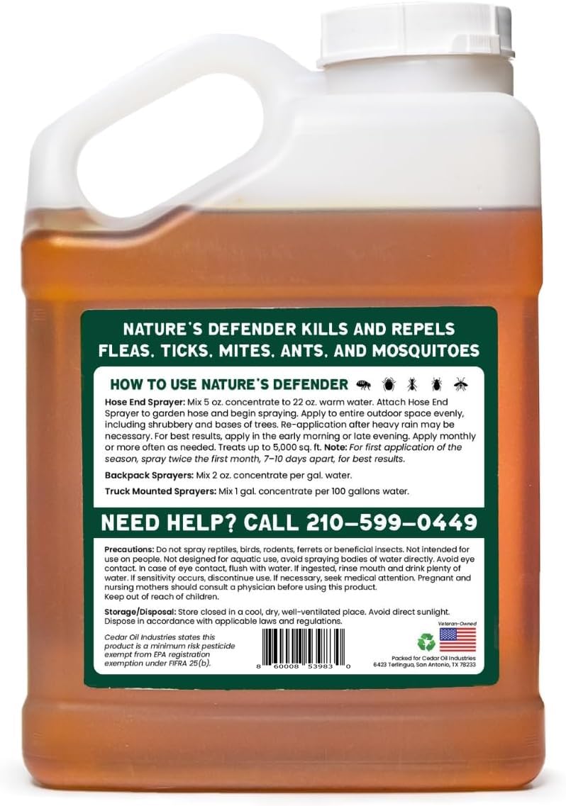 Nature's Defender Lawn & Garden Concentrate - All-Natural Pest Control for Outdoor Spaces - Repels Fleas, Ticks, Mosquitoes, and More(128 Fluid Ounces)