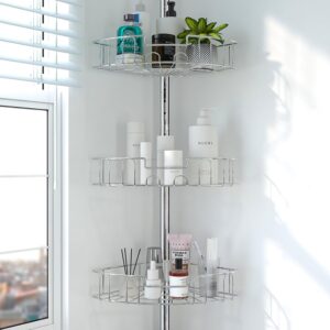 Shower Caddy Corner Tension Pole,Stainless Steel Adjustable Floor to Ceiling Corner Shower Caddy Stand for Bath Inside Shower Organizer Storage with Tension Pole,Rust-Resistant, 54 to 125 Inch