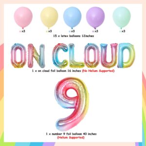 Sursurprise On Cloud 9 Birthday Decorations for Girls, Gradient On Cloud 9 Balloons Pastel Rainbow Balloon for Cloud Rainbow 9th Birthday Party Supplies