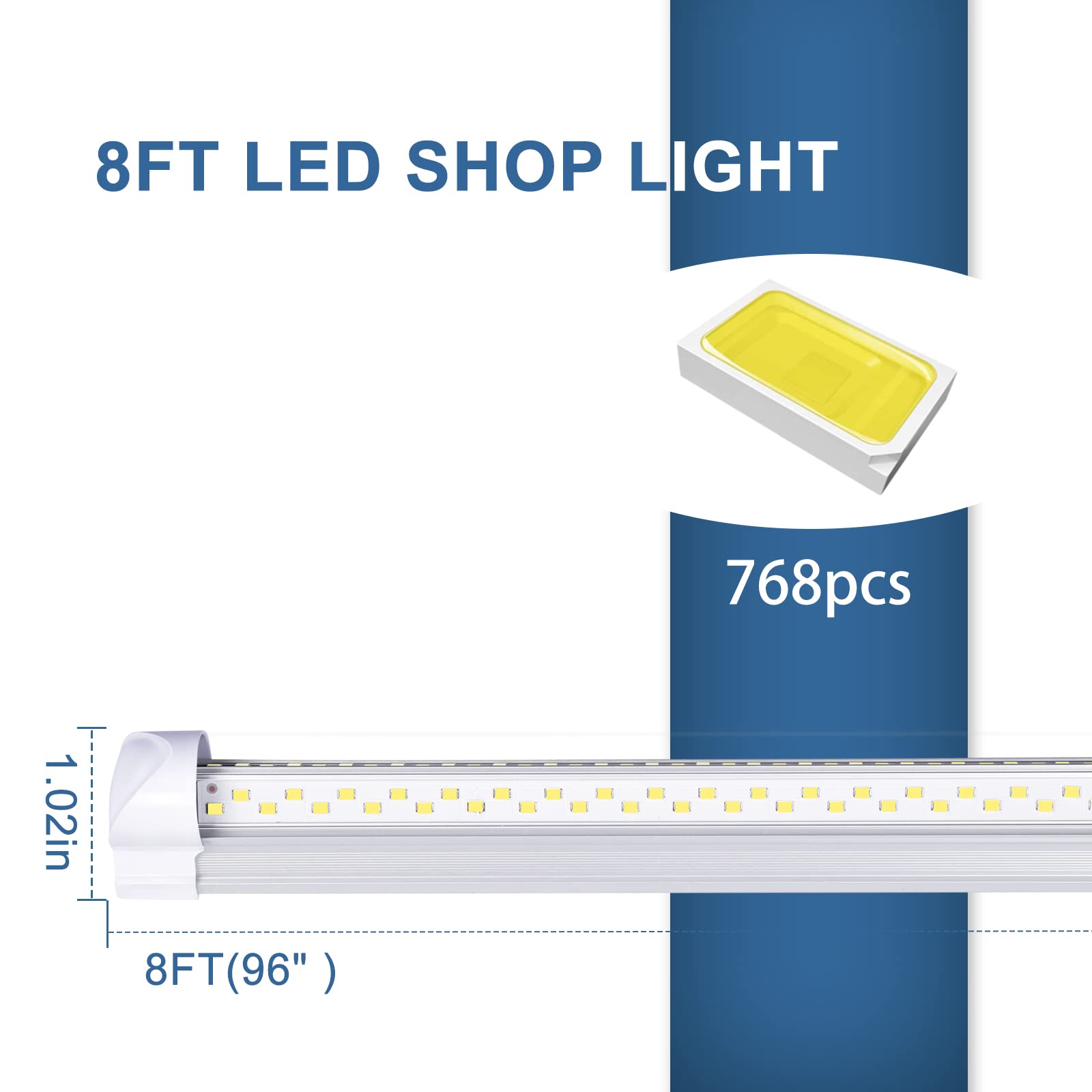 ONLYLUX 8Ft LED Shop Light Fixture - 8 Foot 100W 15000LM 6500K, Linkable with Plug LED Lights for Garage,V Shape, 96" T8 LED Tube Light, Hight Output,Pack of 10