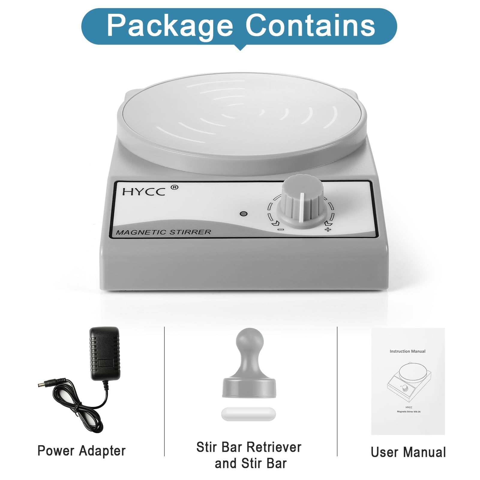 HYCC Laboratory Magnetic Stirrer with Magnetic Stirring bar and Stirring bar Retriever, 3000 RPM, max. Capacity: 3000ml