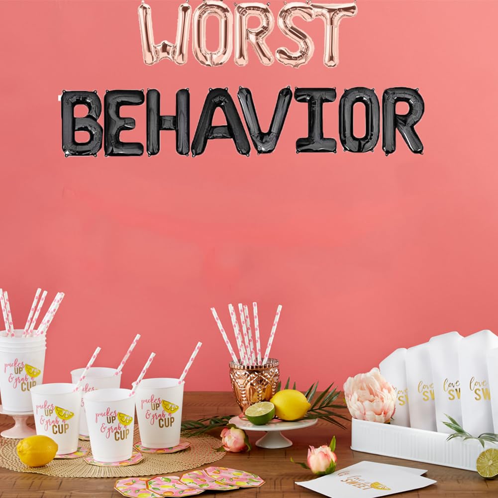 Worst Behavior Balloons Rose Gold and Black Boujee Drake Party Banner Bride To Be/We are Engaged/Bridal Shower/Hip Hop/Hen Party/Engagement Themed Bachelorette Party Supplies Decorations