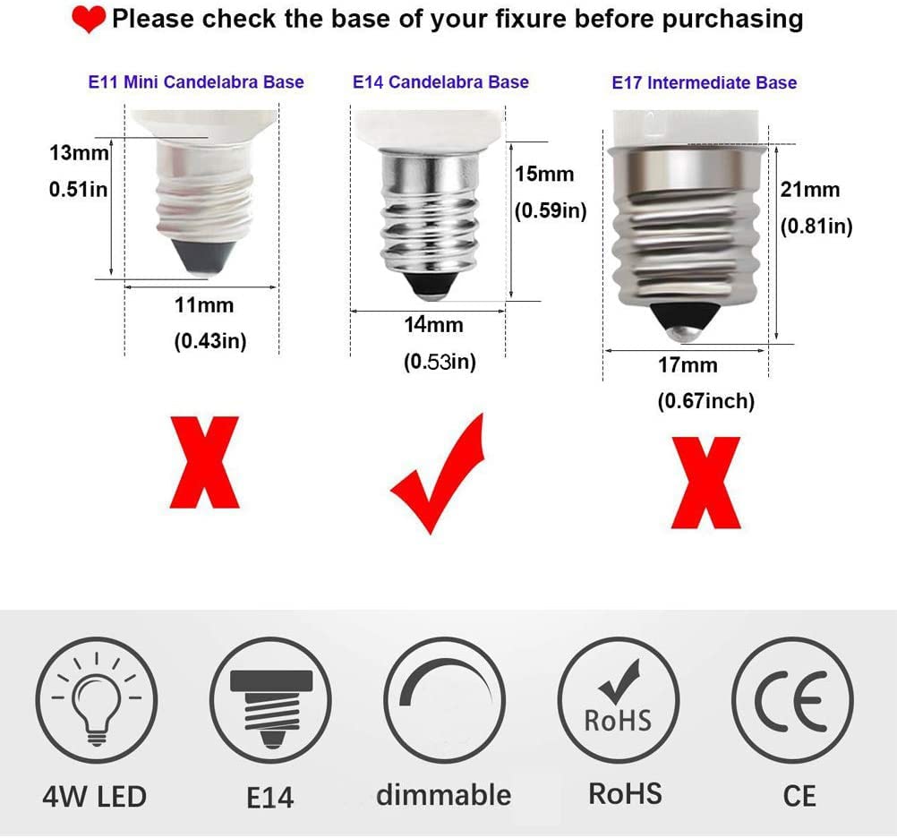 E14 led Light Bulb dimmable, e14 European Screw Base LED Light Bulbs 40 Watt Incandescent Bulb Equivalent, 4W T3/T4 European Base Replacement Omni-Directional,Warm White 3000k(5-Pack)