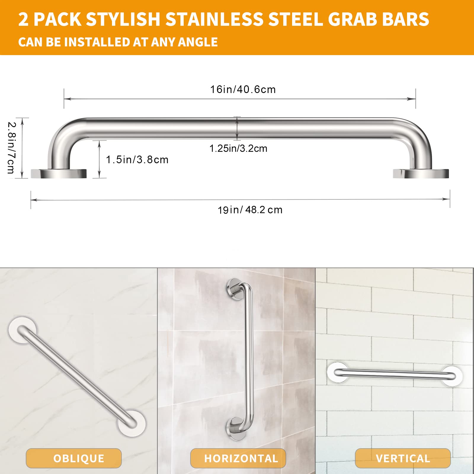 2 Pack Grab Bars for Bathroom, 16 Inch Brushed Nickel 304 Stainless Steel Shower Grab Bar, Safety Assist Handicap Grab Bar, 500lbs Support Grab Bar for Bathtubs and Showers for Christmas Gifts