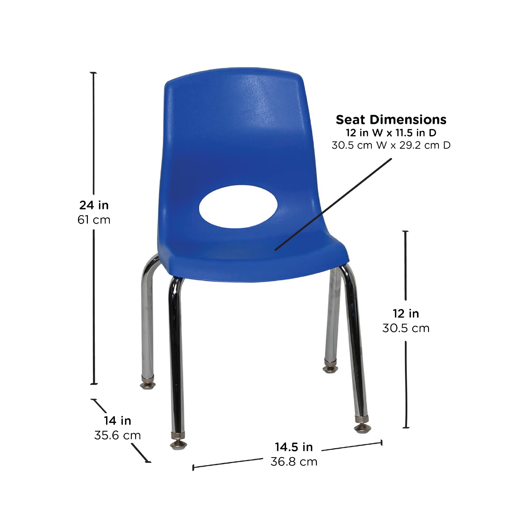 Children’s Factory MyPosture Plus 12" H Chairs, Set-4 Blue with Chrome Legs, AB8012PBC4, Kids Preschool, Daycare or Classroom Flexible Seating, Toddler Desk Chair