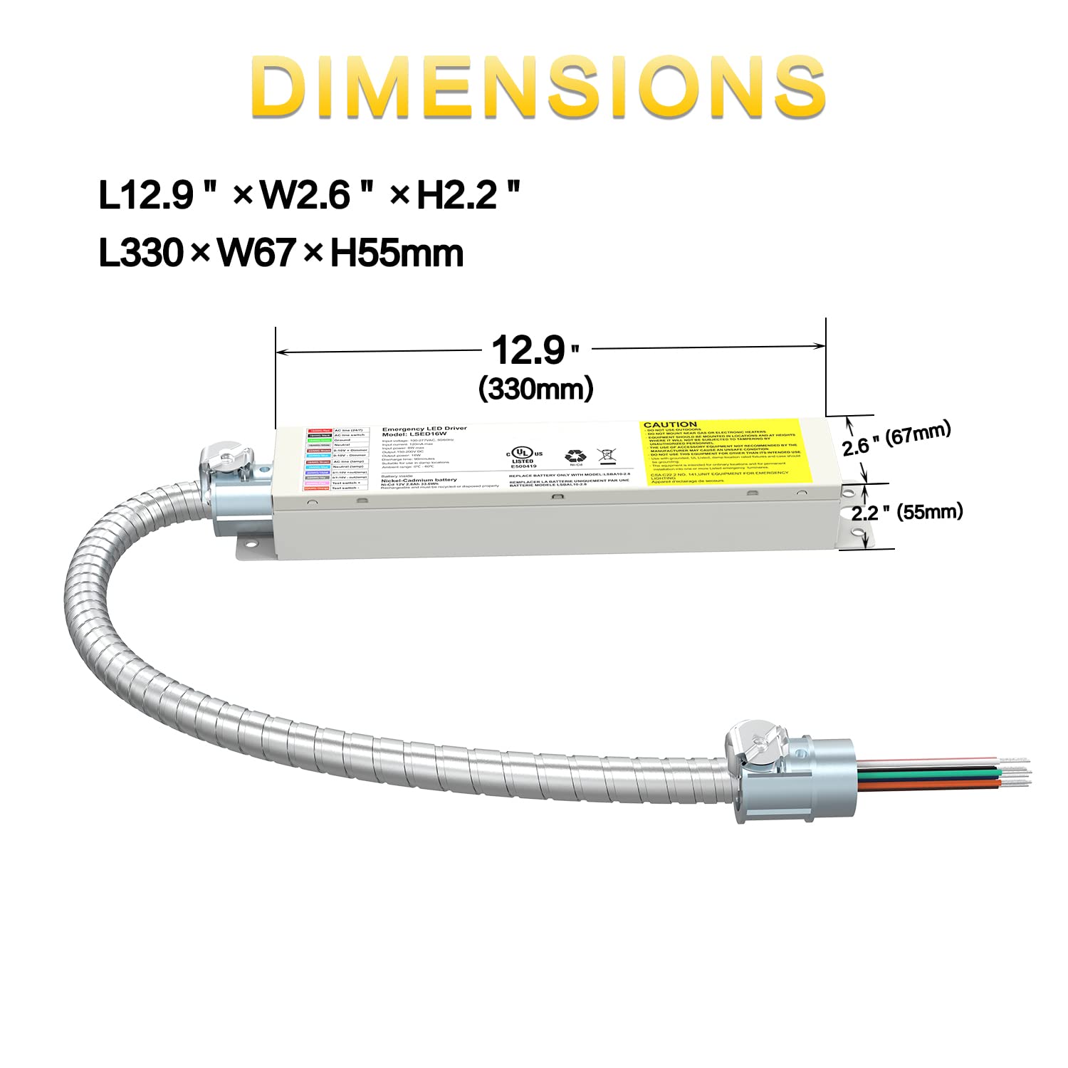 20W LED Emergency Backup Driver, 100-347VAC 175V DC,Emergency Time Over 90 Minutes, 0/1-10V Dimmable Emergency led Driver, Rechargeable UL Listed Backup Battery for LED Recess, Panel and Linear Lights