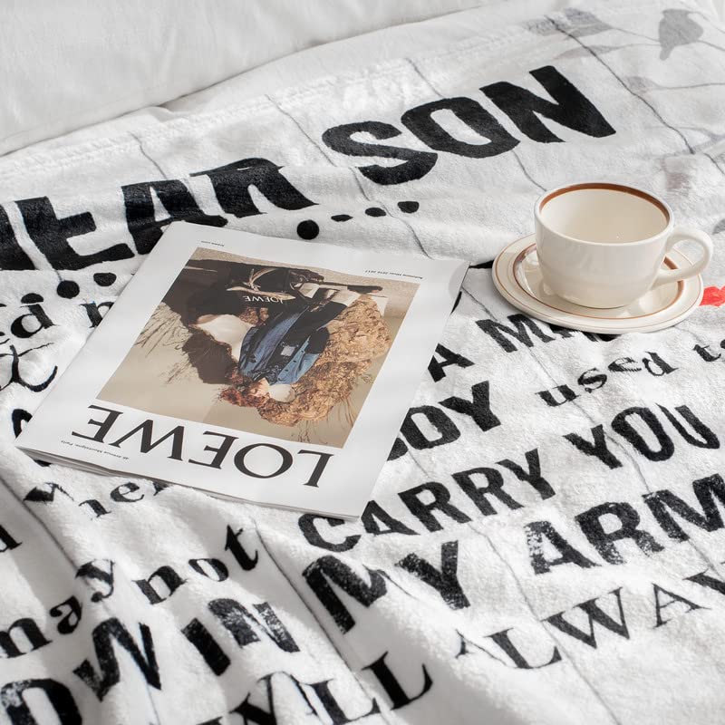 lpmisake Gifts for Son from Mom Fathers Day Birthday Gifts to My Son Blanket Boys Christmas Valentines Day Gifts for Him Love Son Letters Printed Soft Flannel Fleece Blanket for Bed Couch 60" x 50"