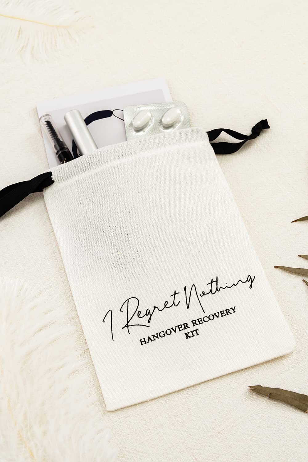 10 Pack Hangover Kit, 5x7 In Party Favor Bags, Wedding Survival Recovery Kit Bags Cotton Muslin Drawstring Bag for Bachelorette Party Bridal Shower Party