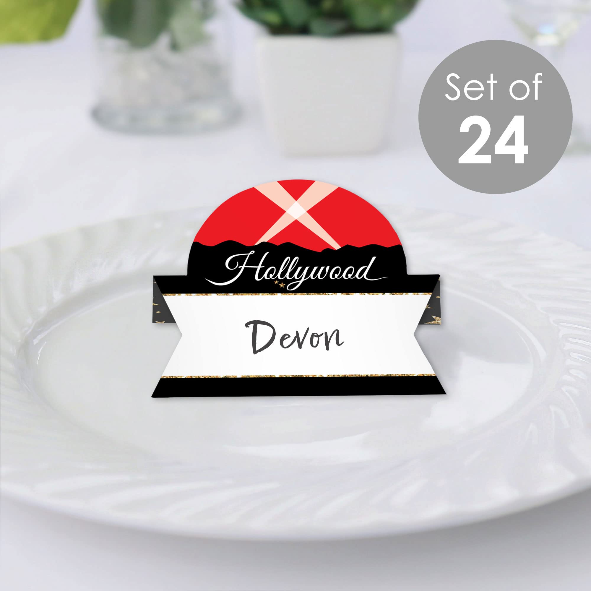 Big Dot of Happiness Red Carpet Hollywood - Movie Night Party Tent Buffet Card - Table Setting Name Place Cards - Set of 24