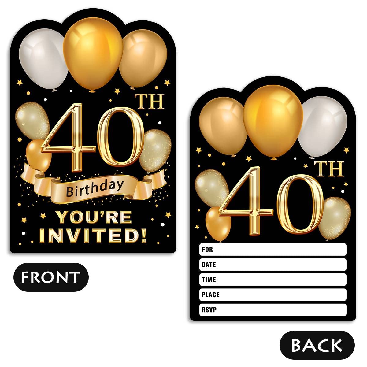 Simimi art 30 Gold Glitter 40th Birthday Party Invitations cards with Envelopes