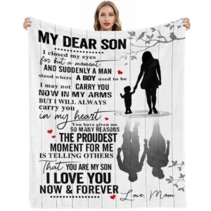 lpmisake gifts for son from mom fathers day birthday gifts to my son blanket boys christmas valentines day gifts for him love son letters printed soft flannel fleece blanket for bed couch 60" x 50"