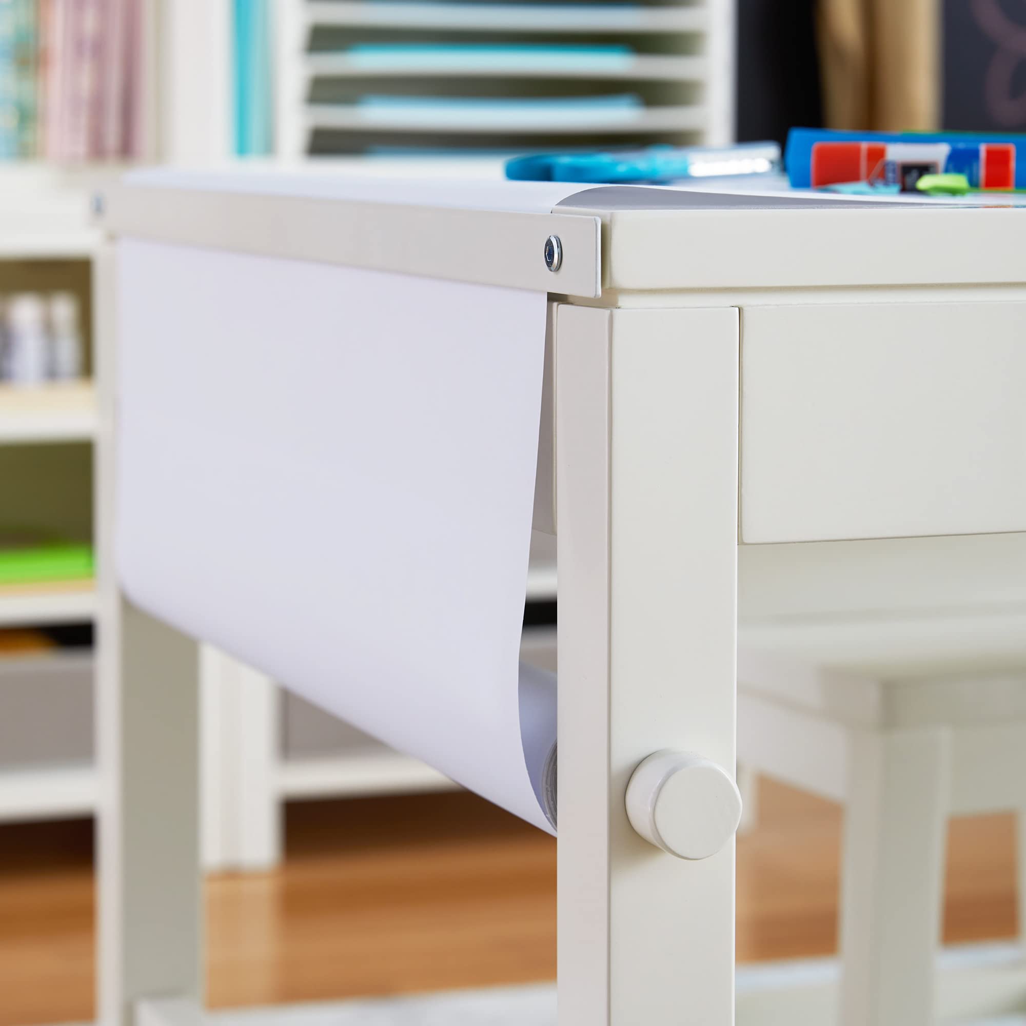 Martha Stewart Crafting Kids Art Table with Paper Roll - Creamy White: Kids Craft Desk and Art Organizer for Kids | Wooden Toddler Activity Table | Playroom Arts and Craft Storage