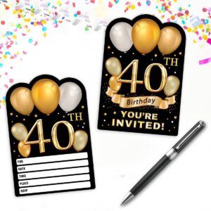 Simimi art 30 Gold Glitter 40th Birthday Party Invitations cards with Envelopes