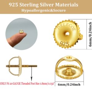 2-Pairs Screw Earring Backs for Threaded Post .032"/0.8mm,18K Gold Plated Sterling Silver Screw on Earring Backs Replacements for Diamond Earring Studs, Hypoallergenic Secure ScrewBacks