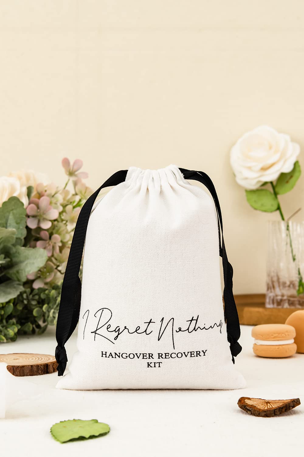 10 Pack Hangover Kit, 5x7 In Party Favor Bags, Wedding Survival Recovery Kit Bags Cotton Muslin Drawstring Bag for Bachelorette Party Bridal Shower Party