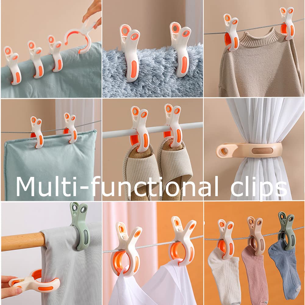 Beach Towel Clips 6pcs and Metal Clips 8pcs, Cloth Pins Quilt Drying Clip Plastic Clothpins Beach Pool Chair Clip Strong Grip Holder Clamp to Keep Your Towel, Clothes for Clothesline and Hanging Rack