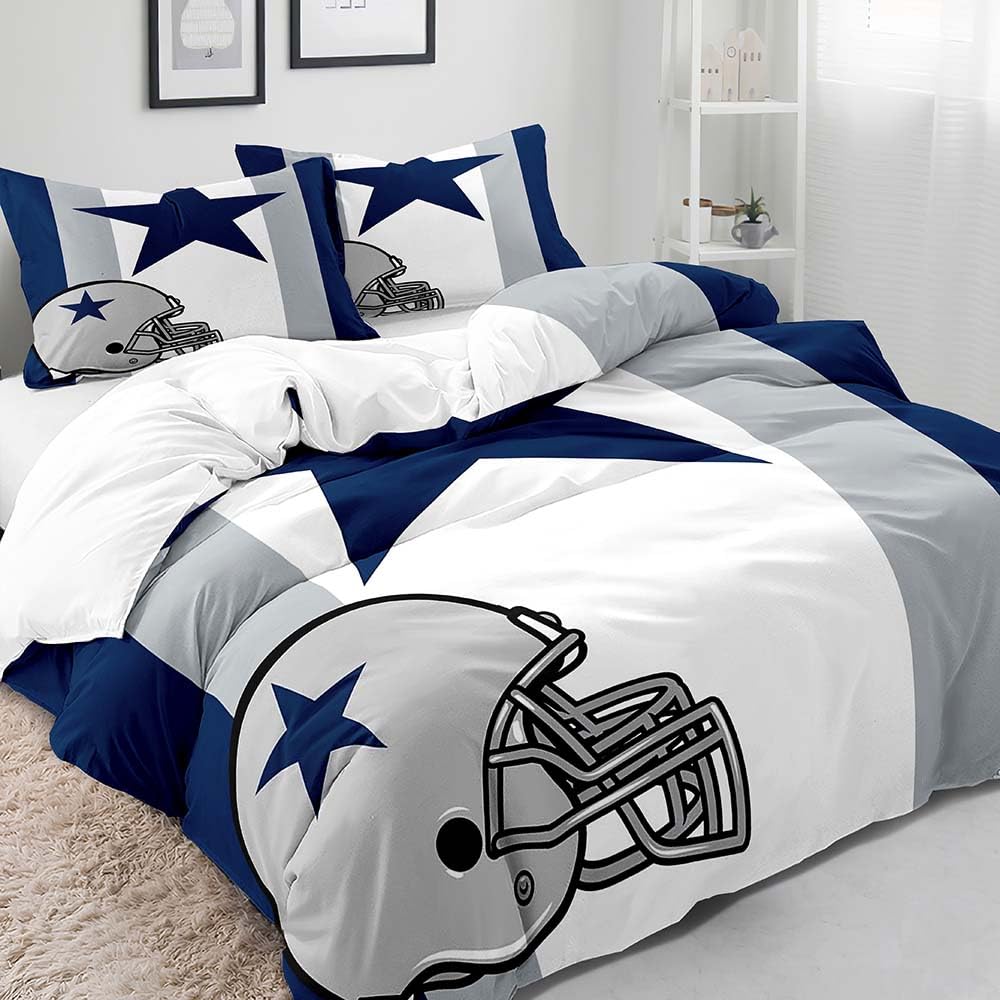 VIVIHOME 3PCS American Football Bedding Set, Sports Duvet Cover Full, Grey White Navy Blue Striped Comforter Cover, Apartment Decor, Bedroom Decor for Men Husband Boyfriend Teenage Boy, 2 Pillow Shams