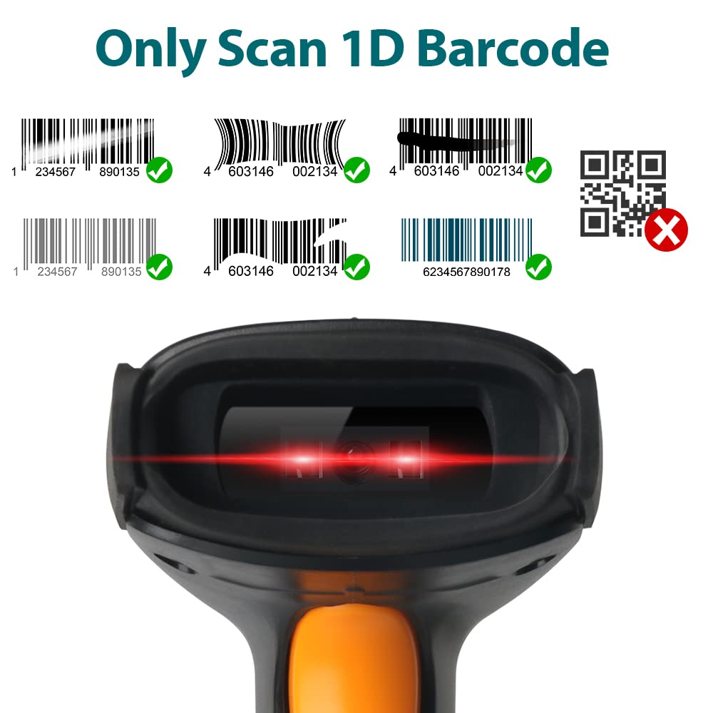 Handheld Barcode Scanner Wireless 1D CCD Sensor Barcode Reader, Support Screen LCD Bar Code, Versatile 2 in 1 2.4Ghz Wireless and USB Wired Automatic Scan Reader