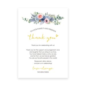 HUIHUANG Place Cards, 50 Pcs Greeting Card for Wedding, Bridal Shower, Thank You, 4 x 6 in, Blue Floral