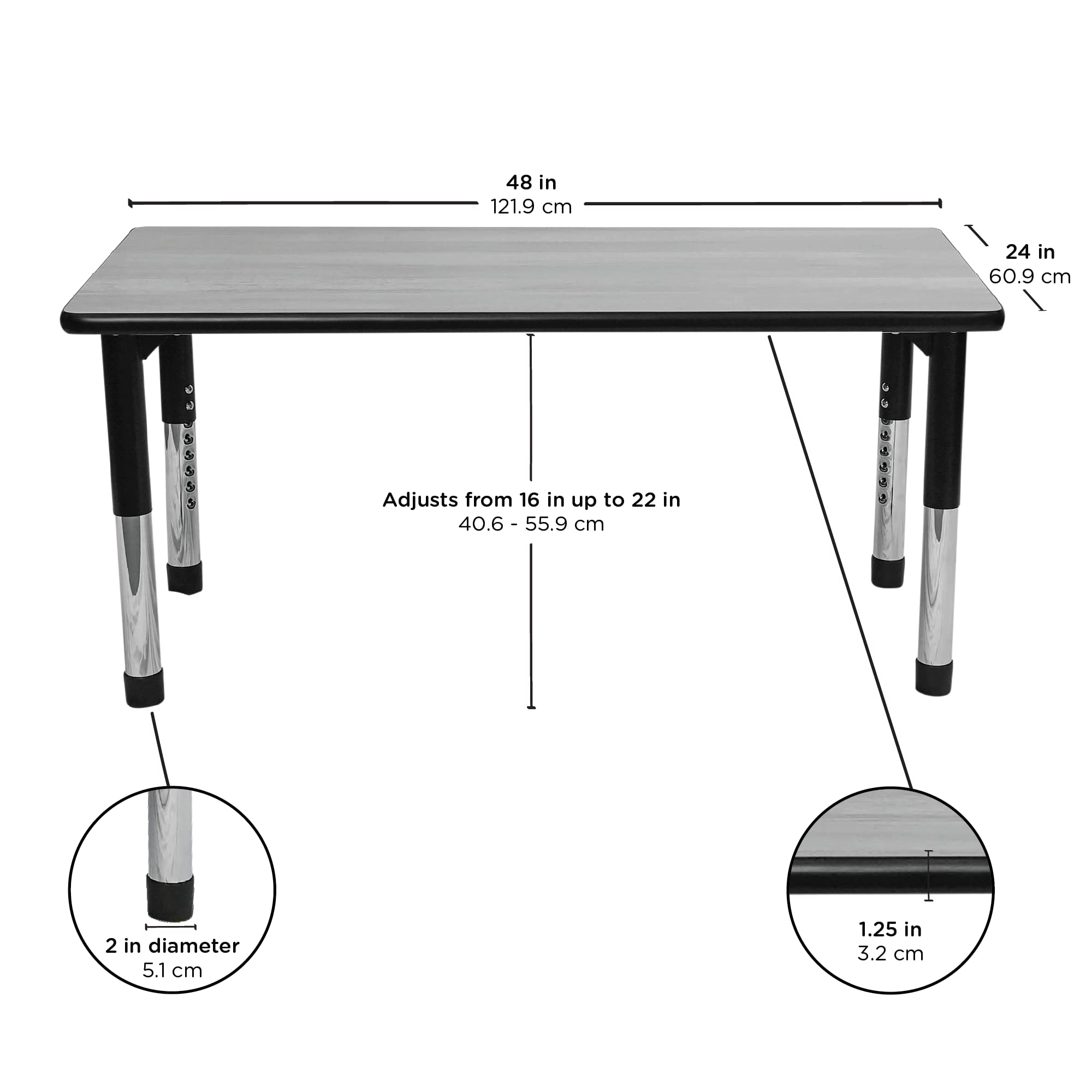 Children’s Factory 30"x72" As We Grow School Table, Oak-Blk, AB6604BLK, Adjustable Height 16"-22" H, Kids Daycare, Preschool or Classroom Activity or Study Table