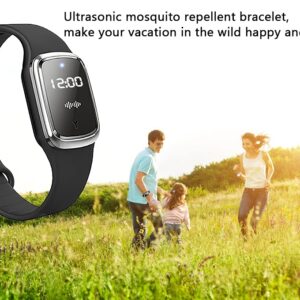 Wskvlcg Ultrasonic Mosquito Repellent Bracelet, Mosquito Repellent Electronic Watch with Clock Function USB Rechargeable Anti