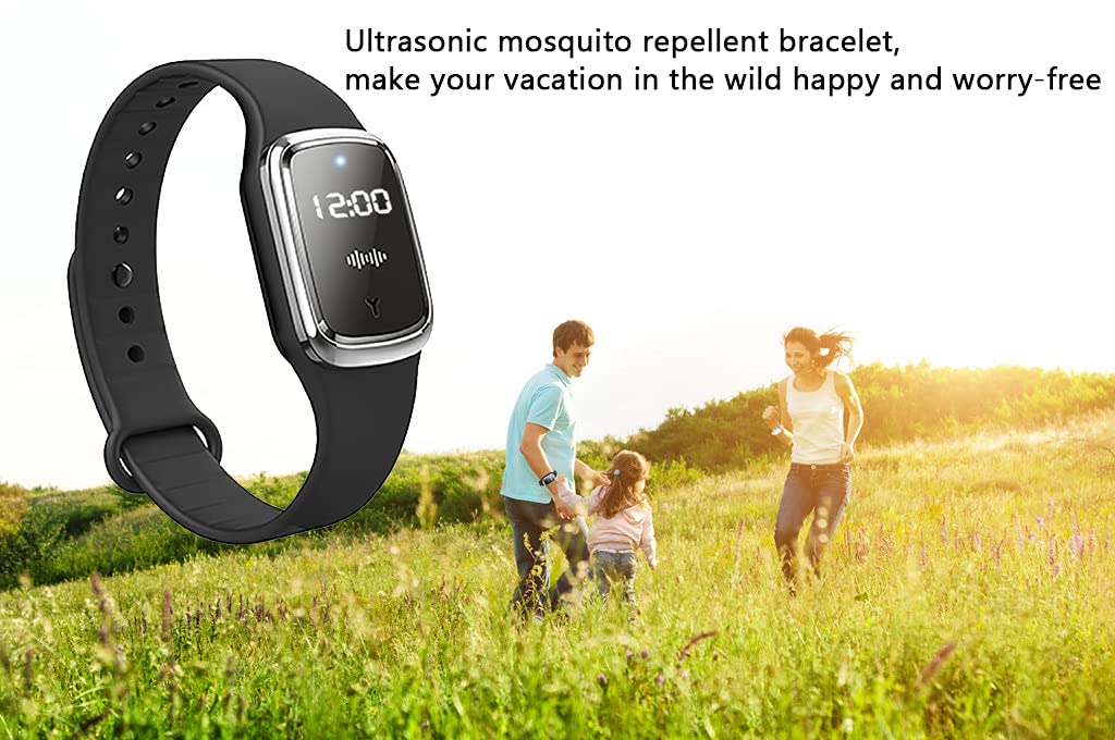 Wskvlcg Ultrasonic Mosquito Repellent Bracelet, Mosquito Repellent Electronic Watch with Clock Function USB Rechargeable Anti