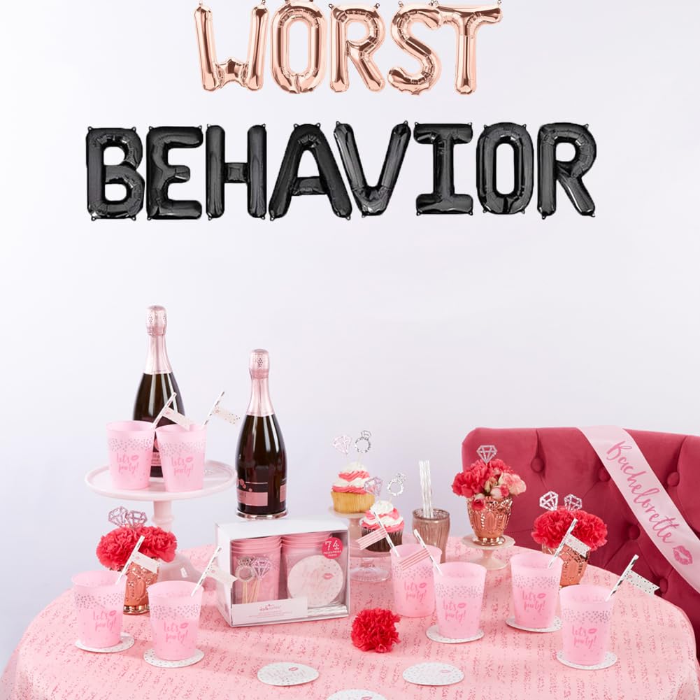 Worst Behavior Balloons Rose Gold and Black Boujee Drake Party Banner Bride To Be/We are Engaged/Bridal Shower/Hip Hop/Hen Party/Engagement Themed Bachelorette Party Supplies Decorations