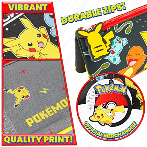 Pokemon Pencil Case for Boys and Girls - Pikachu School Supplies - Triple Compartment Pencil Pouch - Anime Gifts