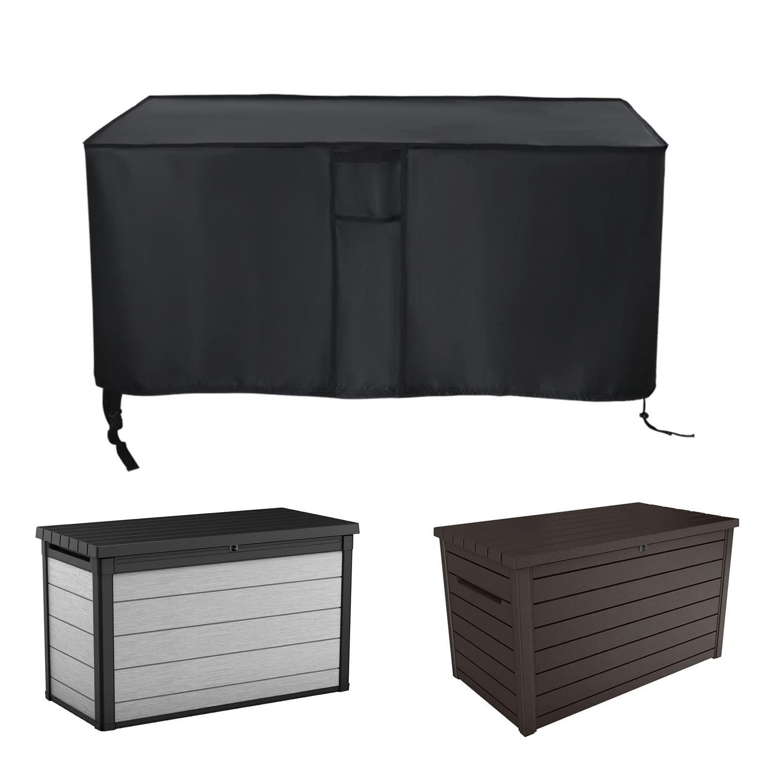 Fenghome Deck Box Cover, Outdoor Waterproof Cover for Keter XXL 230 Gallon Plastic Deck Storage Container Box, Patio Storage Box Covers Prep Table Cover, 58 x 33 x 34.5 Inch