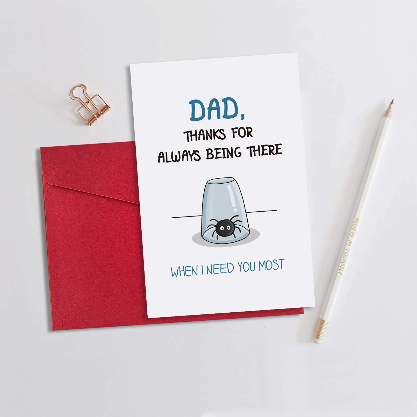 Ogeby Funny Father’s Day Card for Dad, Cute Spider Birthday Card from Daughter Son, Dad Thanks for Always Being There