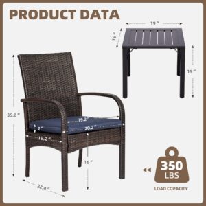 SAILARY 3-Piece Patio Bistro Set, Outdoor Garden Furniture Set: Square Metaltop Table & 2 Garden Wicker Chairs