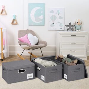 PFFVRP Large Storage Bins with Lids, Foldable Fabric Storage Baskets with Lids, Sturdy Storage Boxes with Labels and 3 Handles for Closet Home Bedroom Office (Grey)