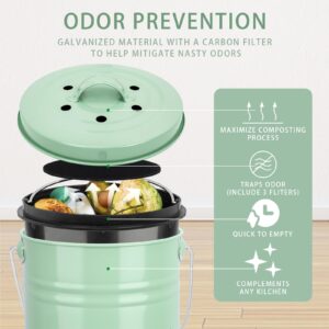 Vipush Kitchen Countertop Compost Bin with lid – Small, Includes Inner Compost Bucket Liner & Charcoal Filter, Green