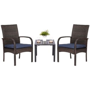 sailary 3-piece patio bistro set, outdoor garden furniture set: square metaltop table & 2 garden wicker chairs