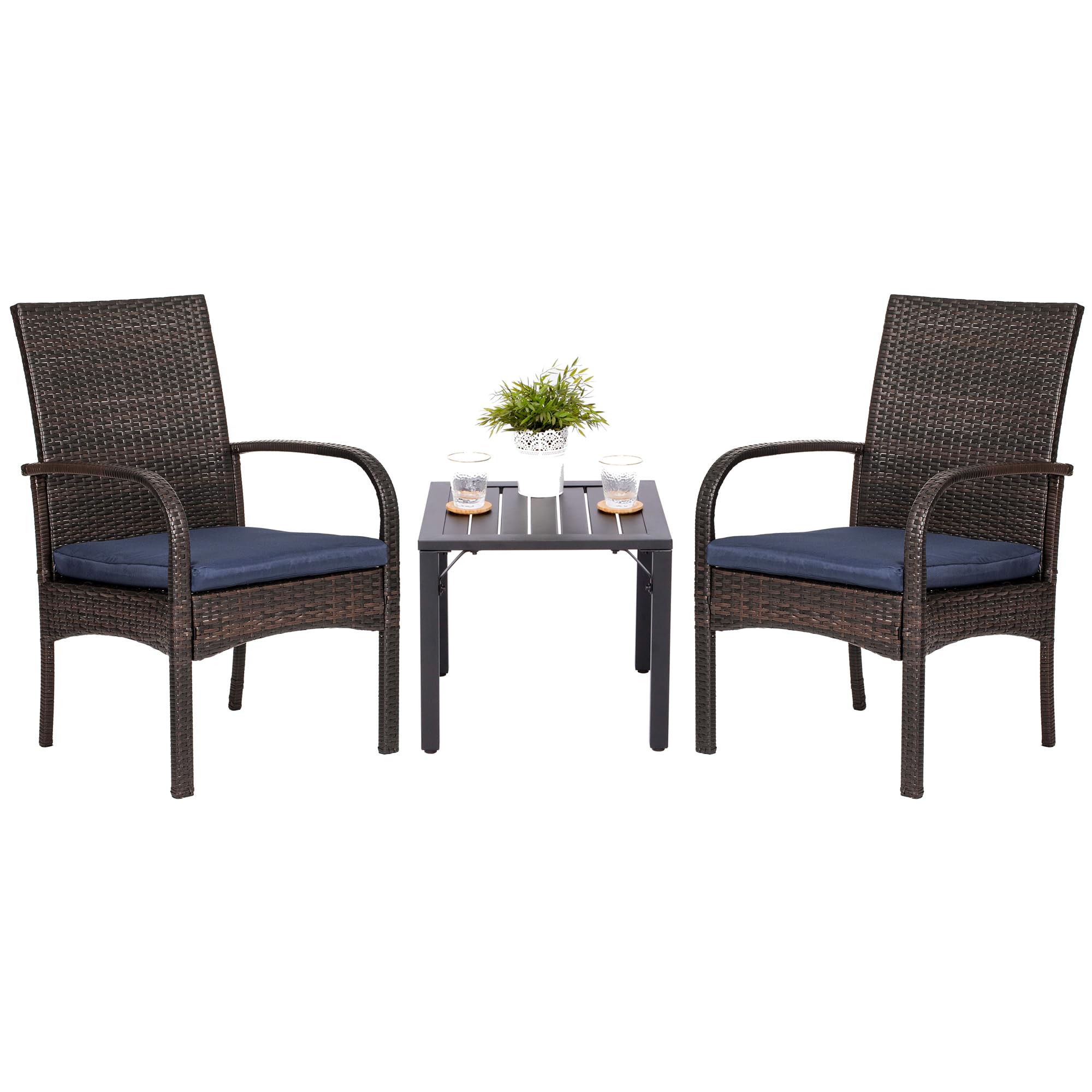 SAILARY 3-Piece Patio Bistro Set, Outdoor Garden Furniture Set: Square Metaltop Table & 2 Garden Wicker Chairs