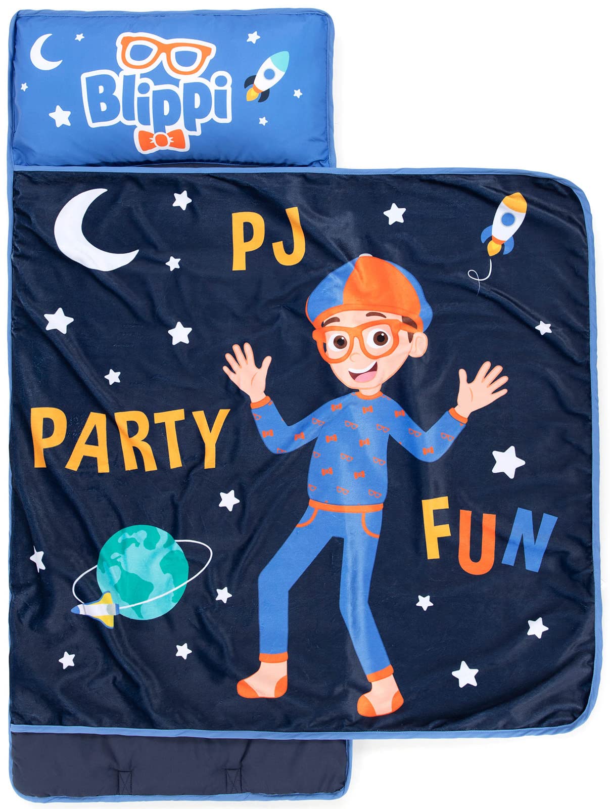 Jay Franco Blippi PJ Party Time Nap Mat – Built-in Pillow and Blanket - Super Soft Microfiber Kids'/Toddler/Children's Bedding, Ages 3-7