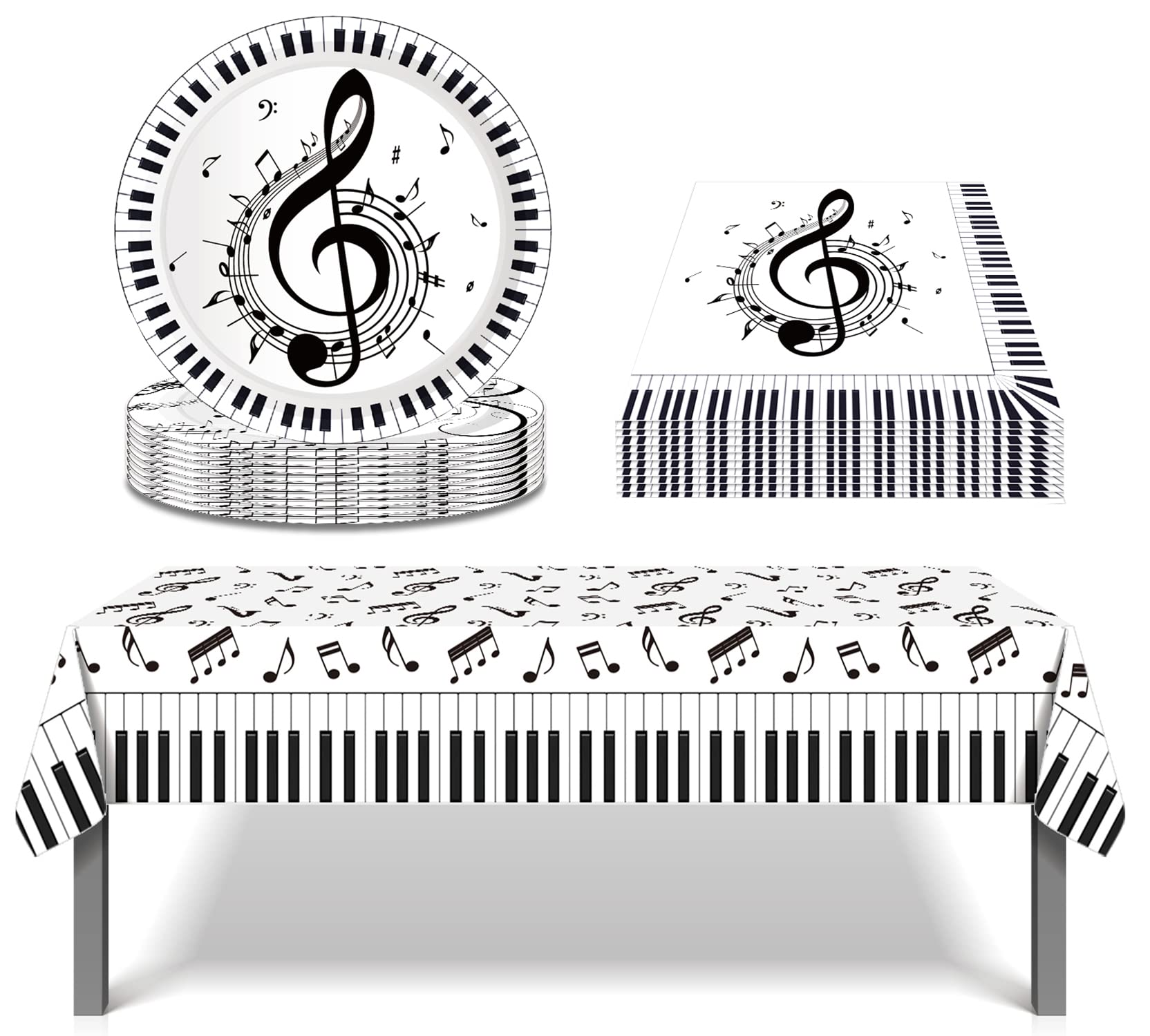 Musical Notes Party Supplies and Decorations,Include Musical Social Media Plates,Napkins,Music Notes Tablecloth,for Kids Music Theme Birthday Party Bridal Wedding Baby Shower Decor(16 Guests )