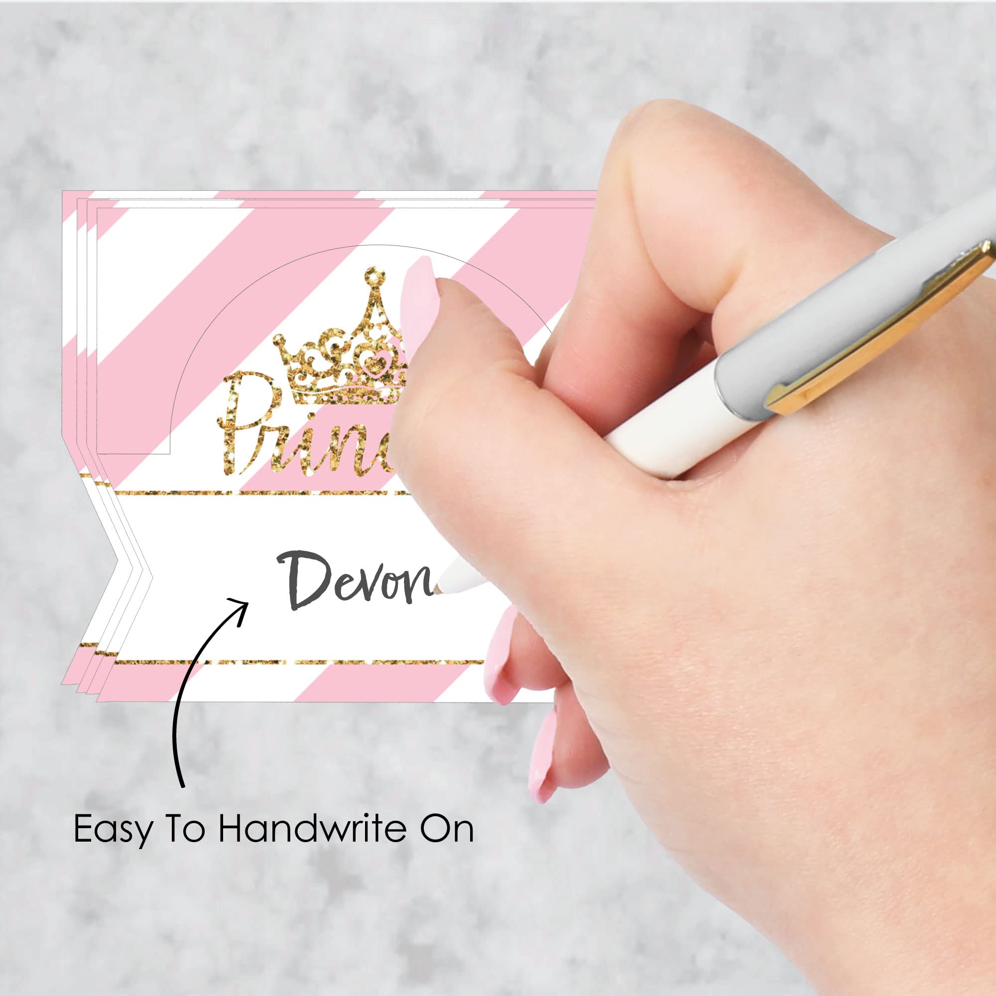 Big Dot of Happiness Little Princess Crown - Pink and Gold Princess Baby Shower or Birthday Party Tent Buffet Card - Table Setting Name Place Cards - Set of 24