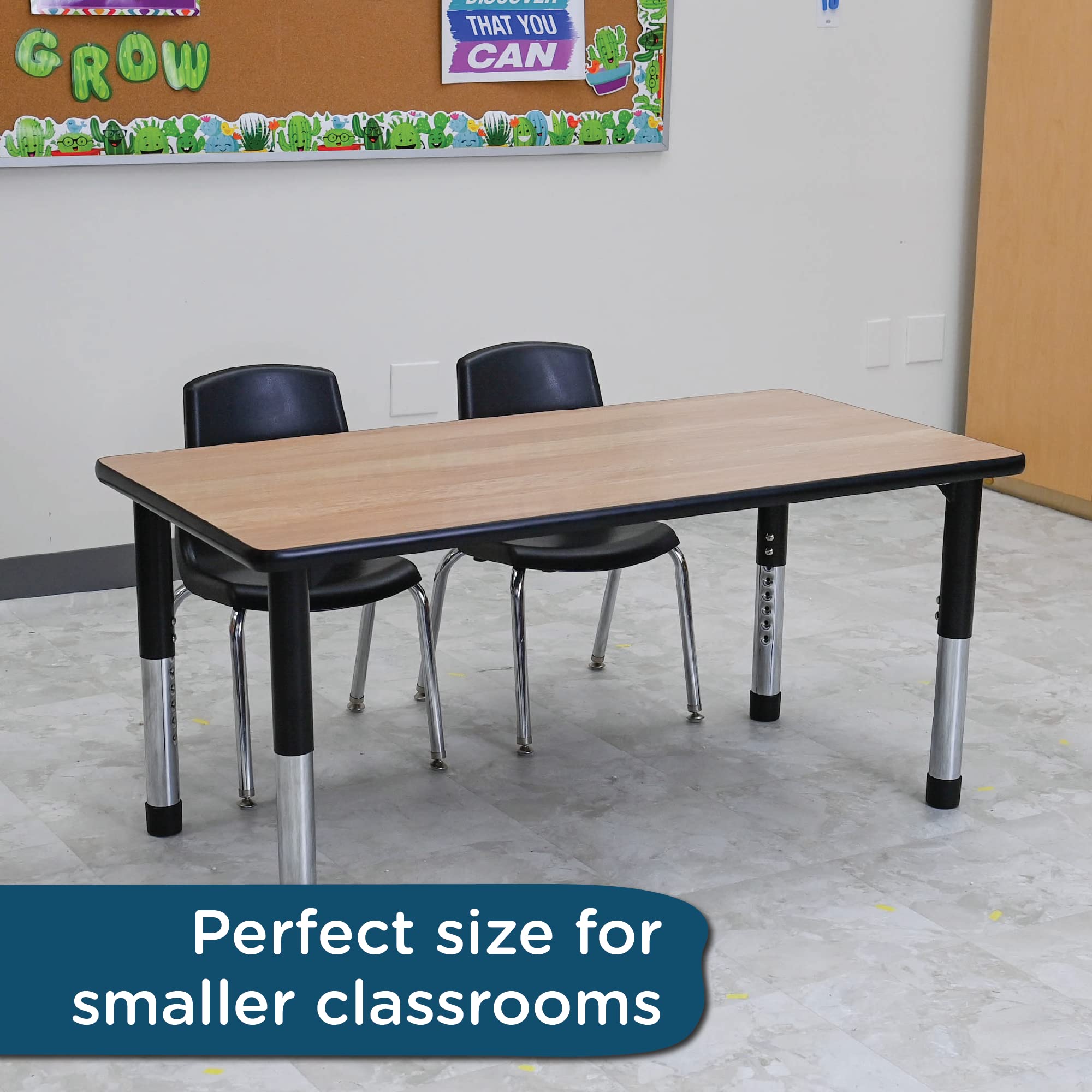 Children’s Factory 30"x72" As We Grow School Table, Oak-Blk, AB6604BLK, Adjustable Height 16"-22" H, Kids Daycare, Preschool or Classroom Activity or Study Table