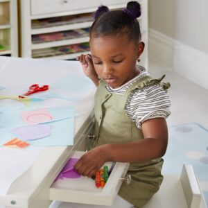 Martha Stewart Crafting Kids Art Table with Paper Roll - Creamy White: Kids Craft Desk and Art Organizer for Kids | Wooden Toddler Activity Table | Playroom Arts and Craft Storage